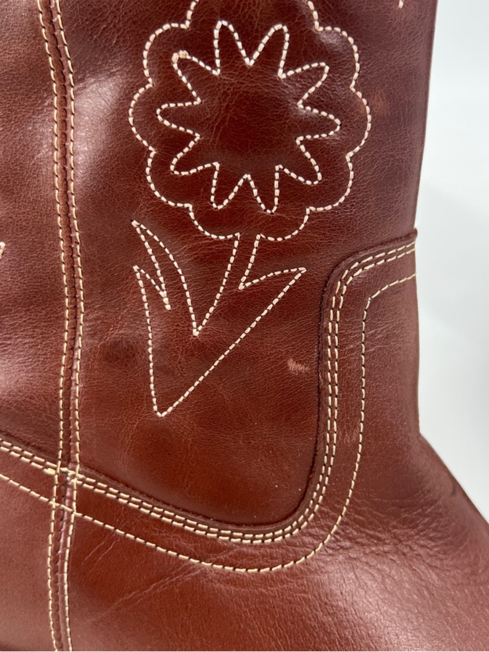 Frye Kate Deco Stitch Floral Embroidered Square Toe Leather Western Boots 8 - Picture 3 of 11